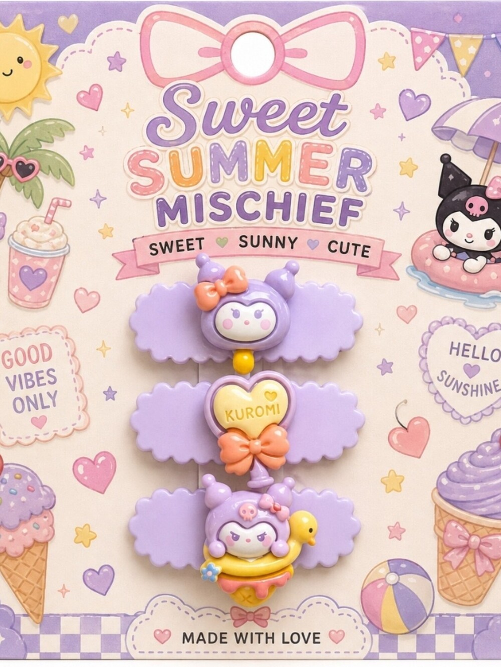 Sanrio Hello Kitty Kuromi Sweet Summer Mischief Clips Barrettes Handmade New
